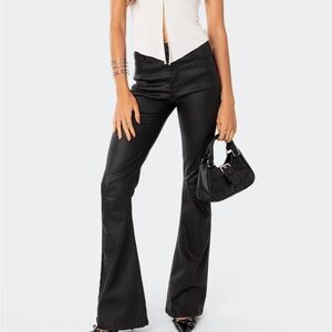 EDIKTED Luna Faux Leather Flare Jeans